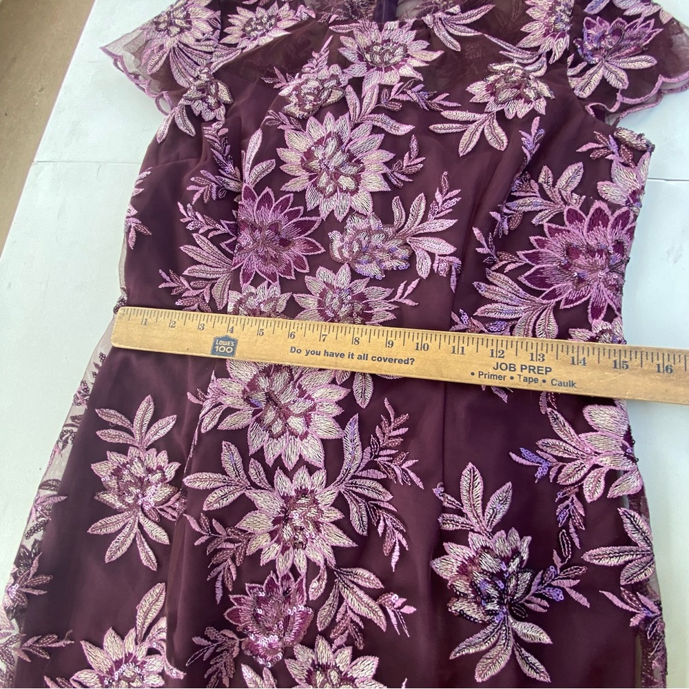 NEW Alex Evenings Embroidered Floral Lace Cocktail Dress Cap Sleeves Size 6 Plum - Picture 6 of 14